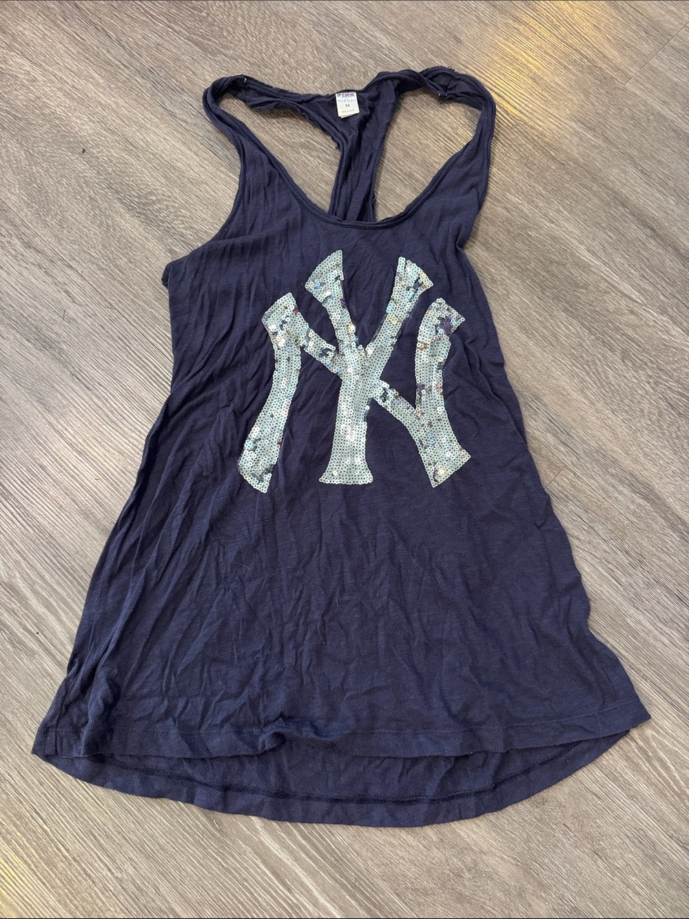 PINK New York Yankees Navy Racerback Tank with Sequin NY Logo